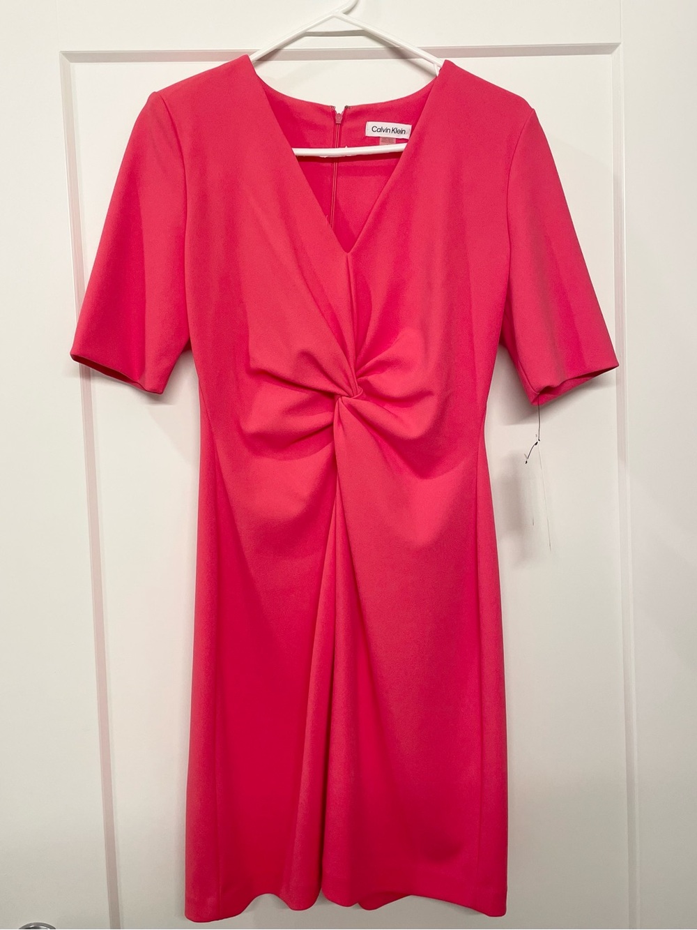 Calvin Klein Hot Pink Knot-Front V-Neck Dress